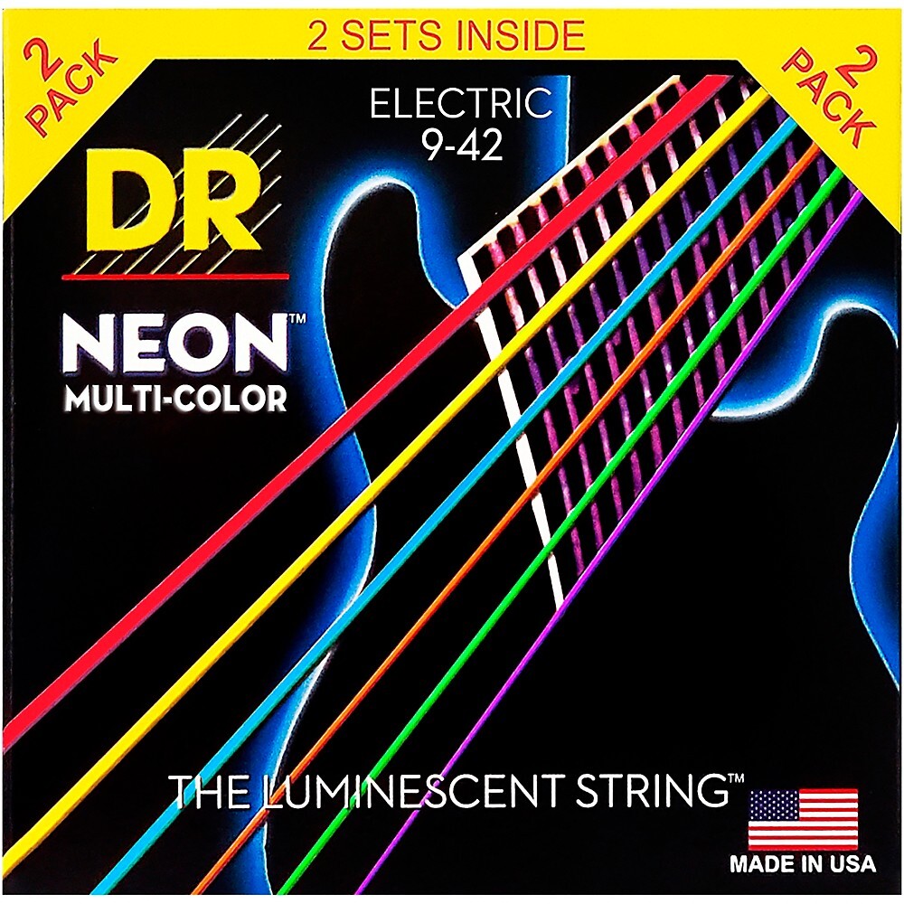 Струны для электрогитары DR Strings Hi-Def NEON Multi-Color Light (9-42), 2 упаковки