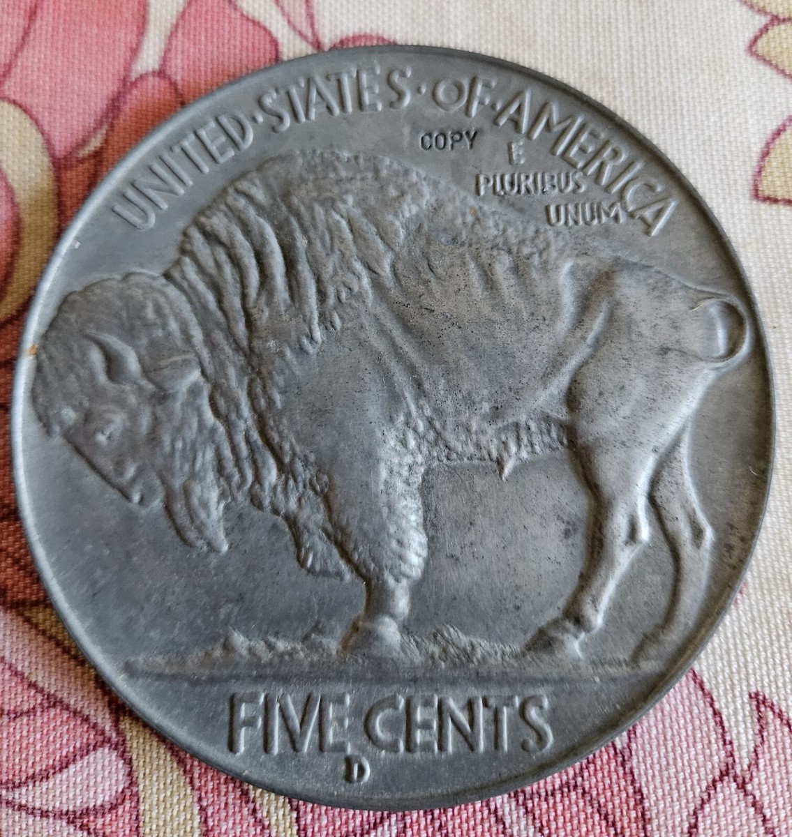 Vintage 1937 Metal Coin Oversized Replica Buffalo Indian Head