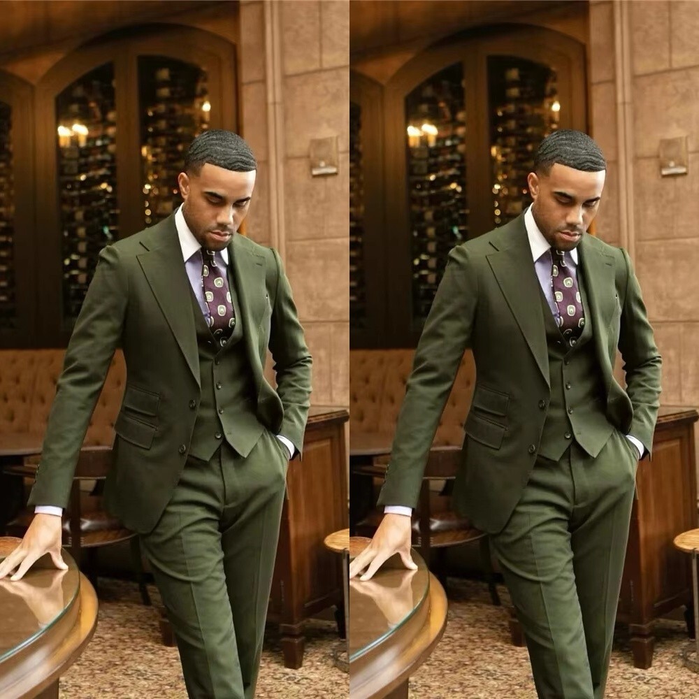 Olive Green Men Suit Formal Tuxedos Wedding Groom Party Business