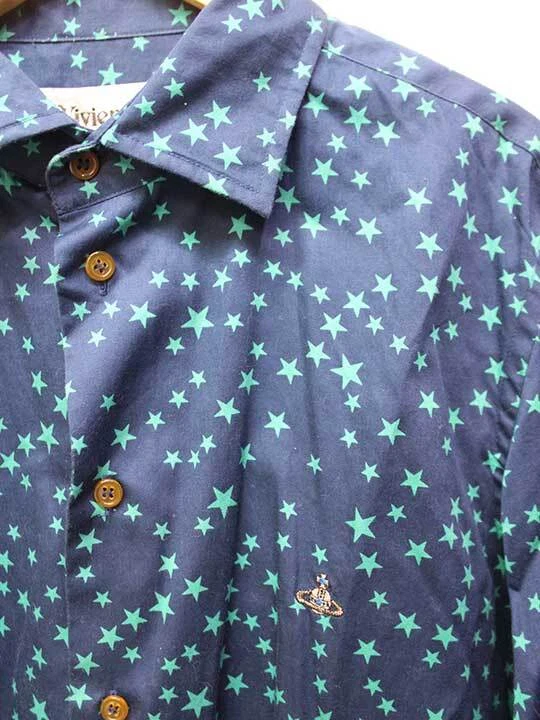 Men's Vivienne Westwood Man Star Pattern Long Sleeve Shirt Blue Green 44