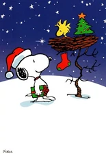Merry Christmas Peanuts Snoopy Woodstock Giving Gifts Presents Greeting Card