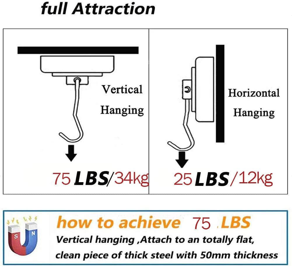 12/16Pcs 34Kg Strong Magnetic Hooks Bulk Heavy Duty Hanger Key Tool Ceil