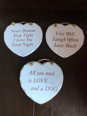 3 Liebe Herz Wandtafeln - All You Need Is Love, A Dog, Lebe Well, Lache Oft