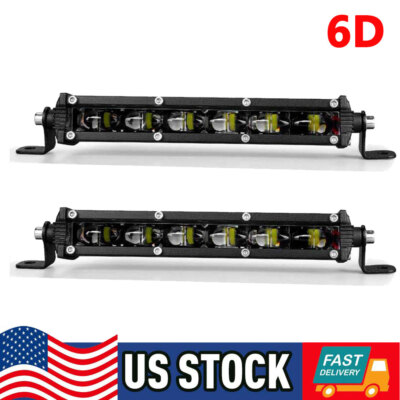 2X 7inch Ultra Slim LED Light Bar 6D Spot Flood Driving for UTV Offroad Truck US