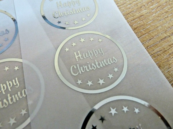 Happy Weihnachten Sticker Silber Auf Klarem Etiketten Karten Umschlag Basteln-image