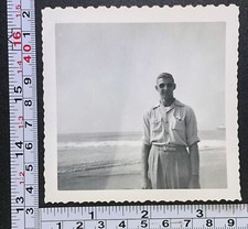 Man Standing on Beach Pacific Ocean 1952 Santa Cruz CA Photo Snapshot #1