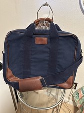 Vintage LANDS END Blue Canvas Leather Mens CARRYON Travel Bag Made in USA