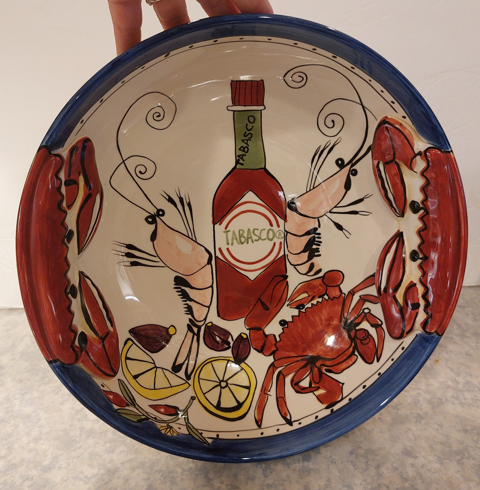 TIKA Large 12 1/2" Seafood Crab Shrimp Tabasco Serving bowl. EUC