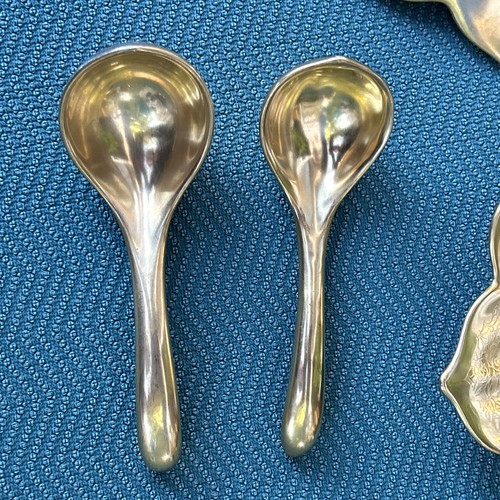 Rare Pickard Lotus Condiment Nut Bowl 24 KT Gold Plate & Spoon. Lot Of 6 Pieces. - Picture 21 of 24