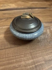Andrew MacCorkindale 3" Blue Crackle Glaze Art Pottery Lidded Trinket Dish