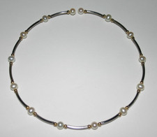 14K Yellow Gold Beads  STERLING Silver  PEARL Adjust CHOKER Station NECKLACE
