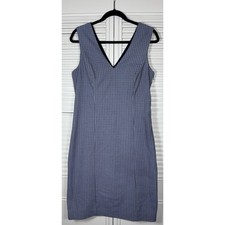 Banana Republic Gingham Plaid Sheath Dress 10 Blue V-Neck Midi Dark Academia Mod