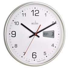 Image of Acctim Kalendar Silver Frame with Digital Date 270mm Diameter Wall Clock 22367