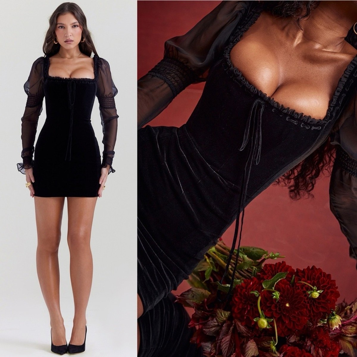 how to style long sleeve black dress Black Long Sleeves Maxi Dress With Slit main image 1