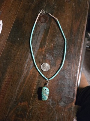 Turquoise Heishi 15'' Choker Necklace With Large Turquoise Nugget Pendant