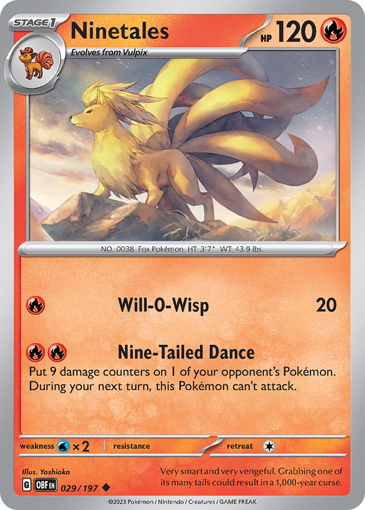 Ninetales 29/197 Obsidian Flames Uncommon Reverse Holo Near Mint Pokemon