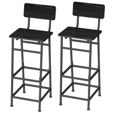 2 PCS Bar Stools, Bar Height Stools with Backrest & Footrest, Sturdy Metal Fr...