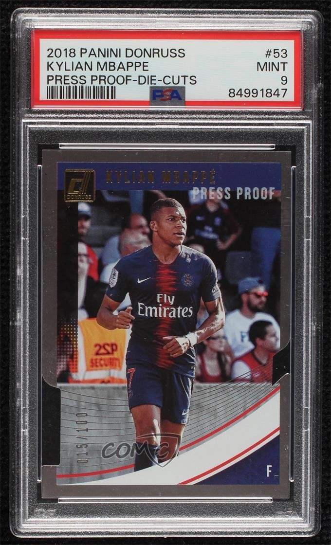 2018 Panini Donruss Press Proof Die-Cut 15/100 Kylian Mbappe #53 PSA 9 MINT 0y42