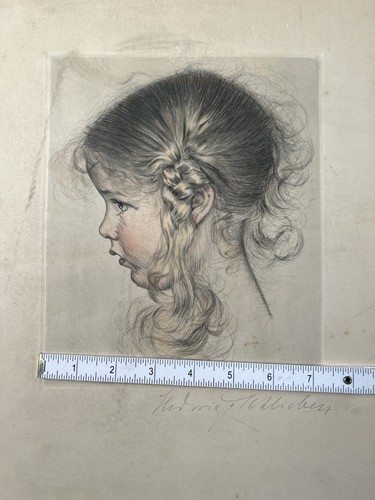 Hedwig von Schlieben Little Madchen 1922 Hand Colored Drypoint Etching 16x13” - Picture 19 of 23