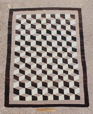 Original 1930-40s Optical Geometric Dazzler Navajo Native American Western Rug