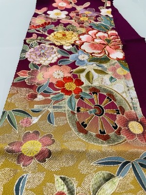 Antique Japanese Silk Fabric Fragment Gold Embroidery Kinsai Collectible