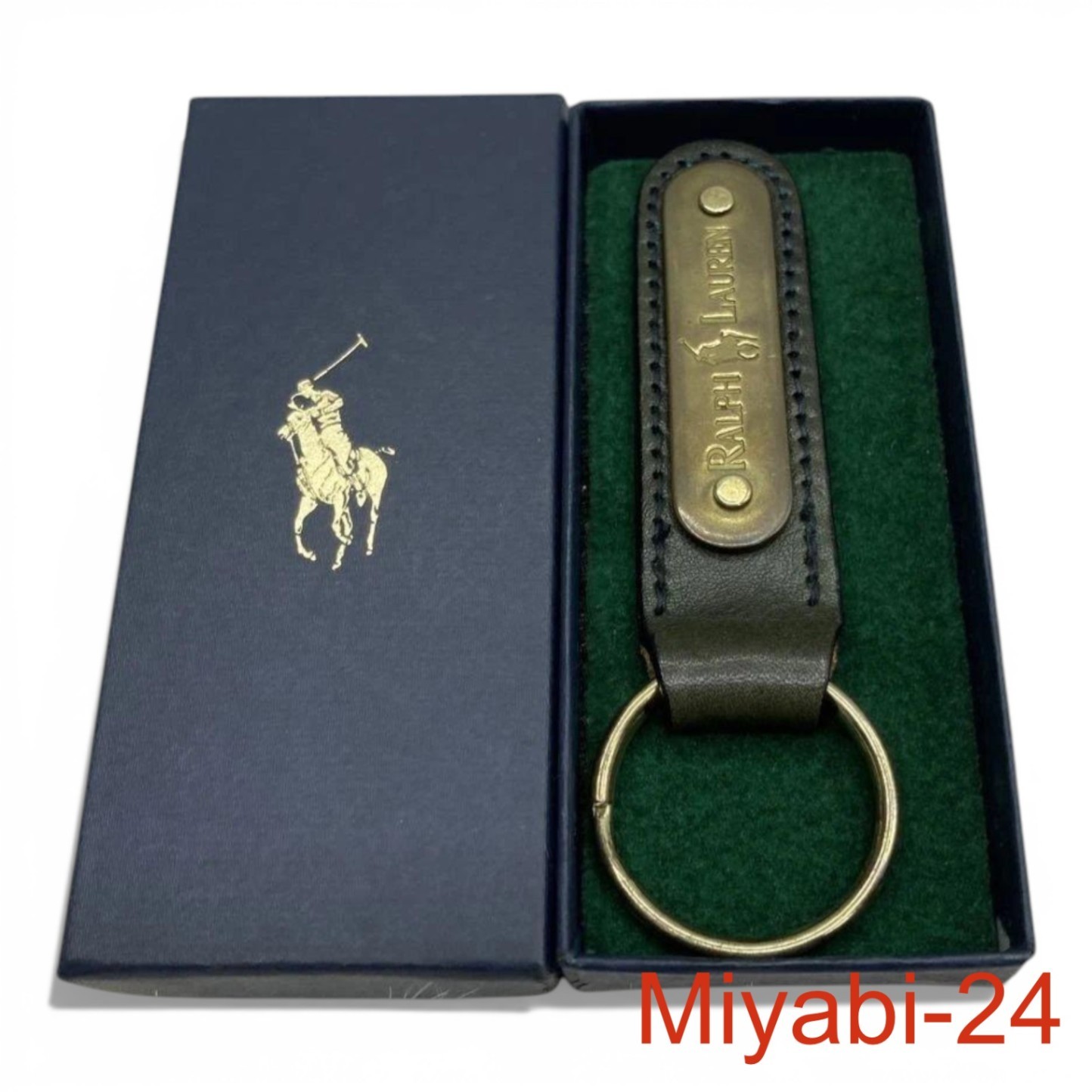POLO RALPH LAUREN Leather Keychain Khaki Dark Green Minimal Wear Authentic thumbnail 6