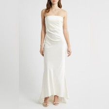 Significant Other Lucile Strapless Satin Gown with Train Bone Size 4 NWI