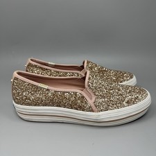 Keds x Kate Spade Womens Cream Double Decker Pink Glitter Sneakers Shoes Size 9