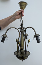 2 Vintage French 3 Arm Art Nouveau style Heavy Brass Ceiling Lights Chandeliers