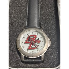 GameTime Men's Boston College Eagles Watch Black Leather Strap Silver Tone