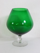 Vintage Empoli Style Large Wide Green & Clear Wine Brandy Glass or Snifter