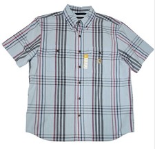 Carhartt Loose Fit Short Sleeve Shirt Men's L Blue Plaid Button Down Collared