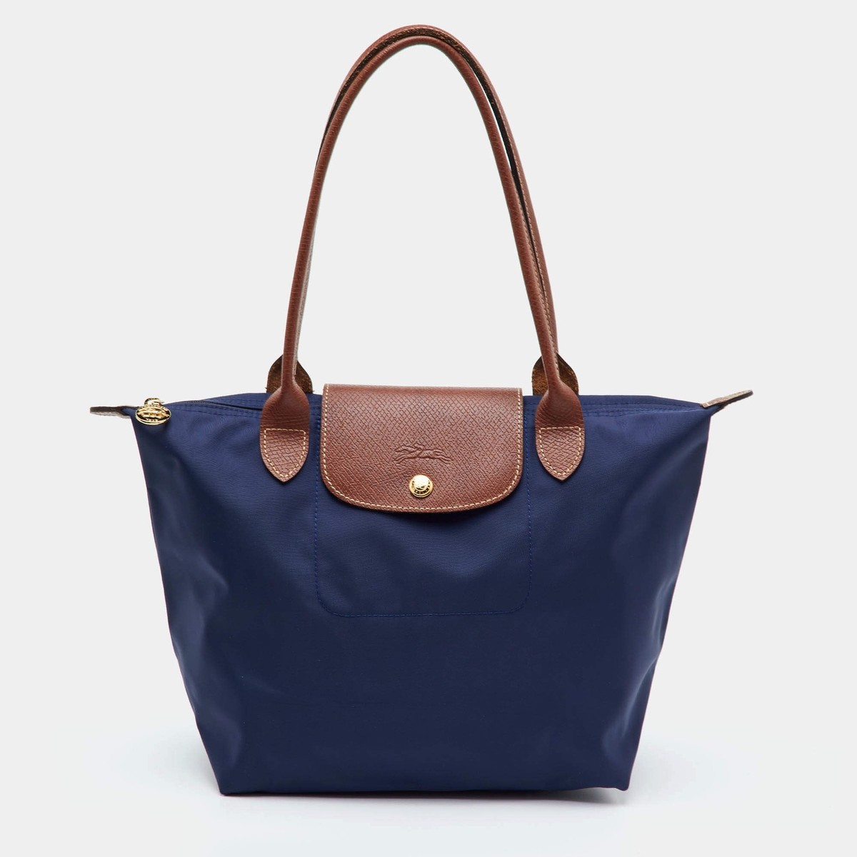 Longchamp Le Pliage ネイビー　価格改定致しました！ Longchamp Le Pliage Medium Navy Blue Leather and Nylon Tote | eBay