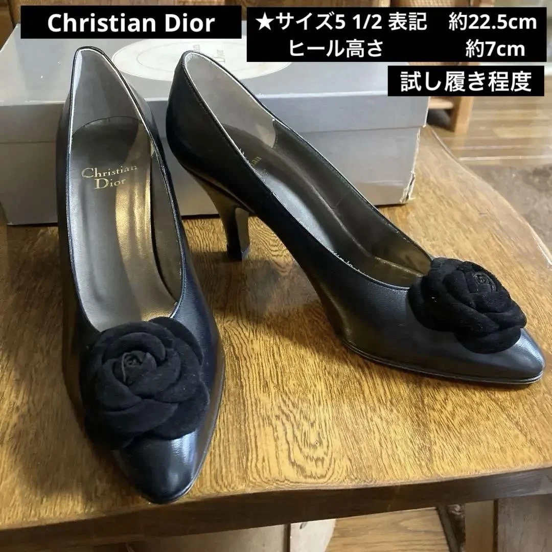 Escarpins Christian Dior talon fleur cuir noir EU35,5/US5,5 63730c