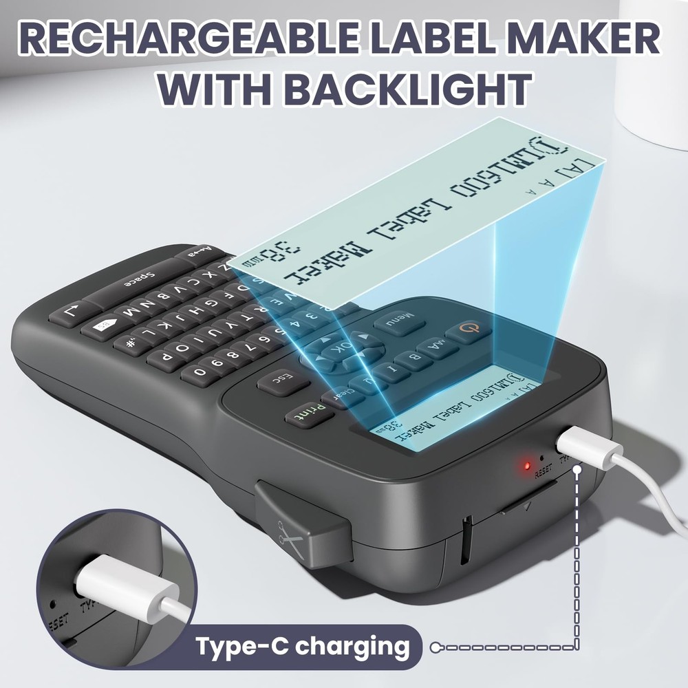 Portable Rechargeable Waterproof Label Maker Machine with Tapes for Home & Office