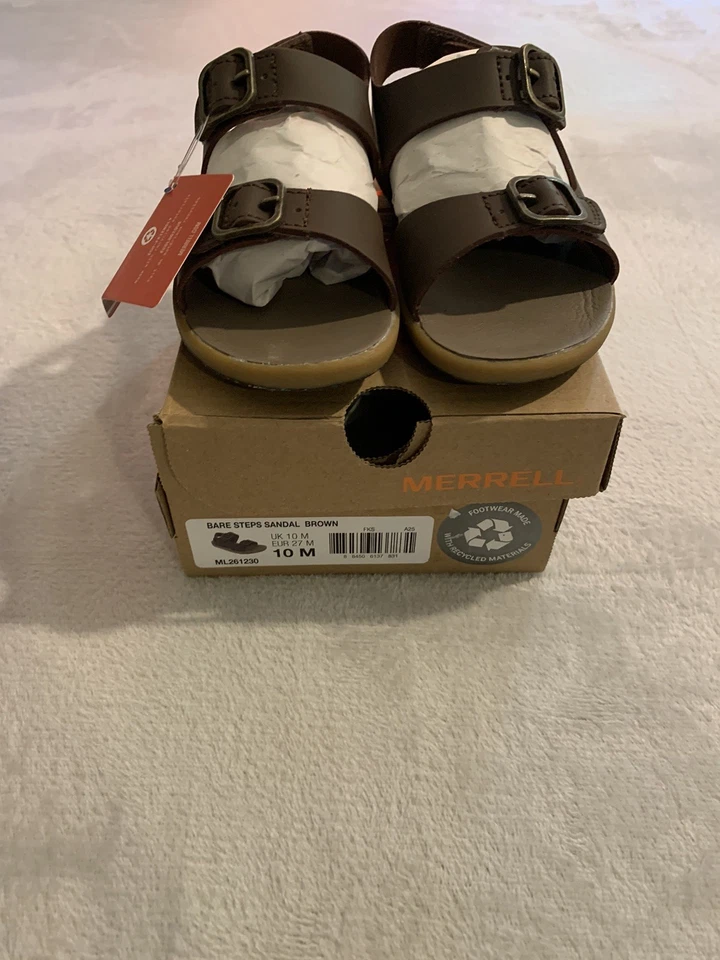 Merrell Brown Boys Bare Steps® Sandal Sandals Leather 10M NEW IN BOX - Image 2 of 4