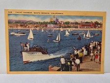 Vintage Color Postcard Yacht Harbor Santa Monica California c1938–1945 Boats