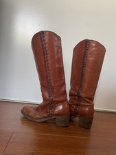 Vintage Frye Campus 8546 Braid Cognac Pull Tall Boots 8.5