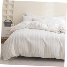 Duvet Cover Queen Size White - 3PCS Boho Striped Queen 90" 90" White-striped