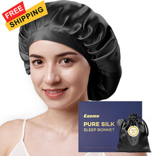 Kaome 100 Mulberry Silk Bonnet for Sleeping Women, 22 Momme Double Black