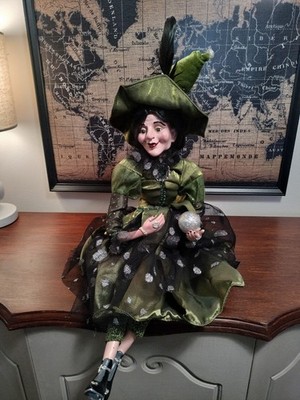 Vintage Halloween Gypsy Fortune Teller Shelf Sitter Doll Crystal Ball 16 