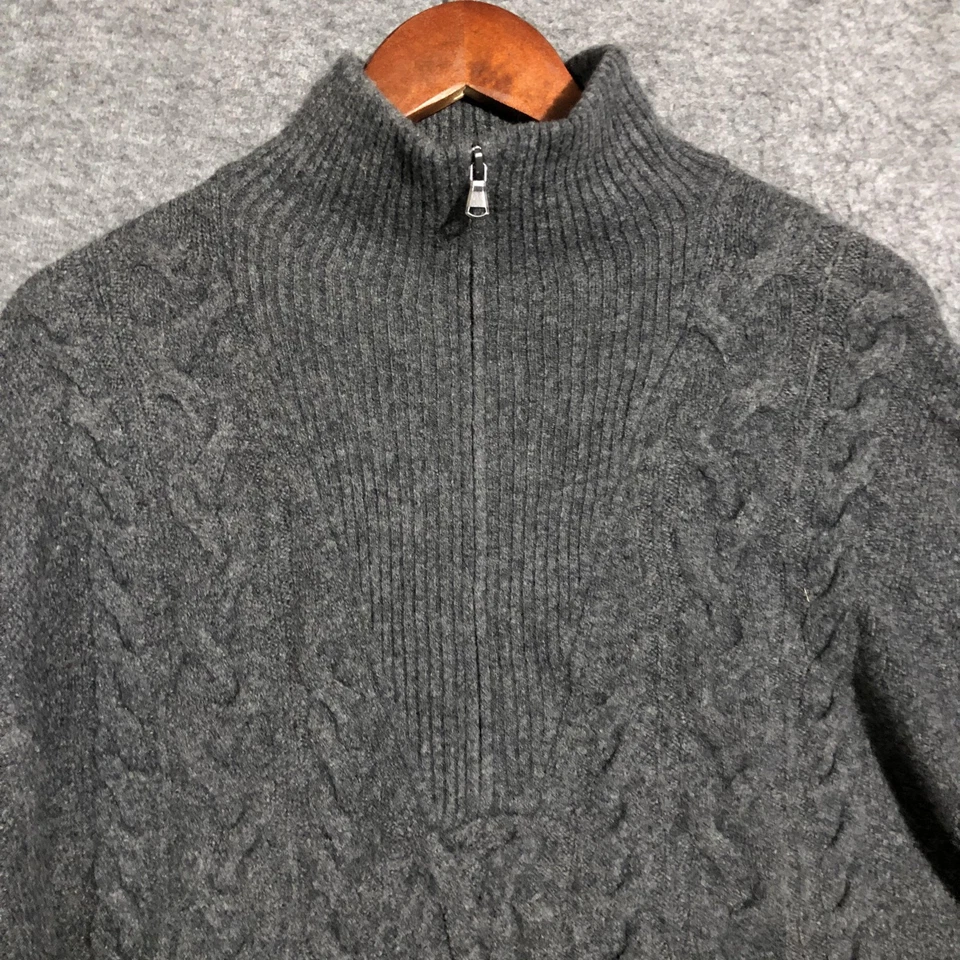 J.Crew Sweater Mens M Gray Half Zip Cable Knit Merino Alpaca Pullover Preppy - Image 2 of 4