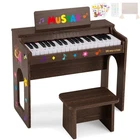 Brown Wood 37 Keys Kids Digital Piano Keyboard Toys with Stool, Stickers, Cover