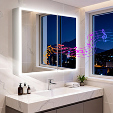 32'' LED Lighted Mirror Bathroom Medicine Cabinet w/ Bluetooth Speaker Anti-Fog