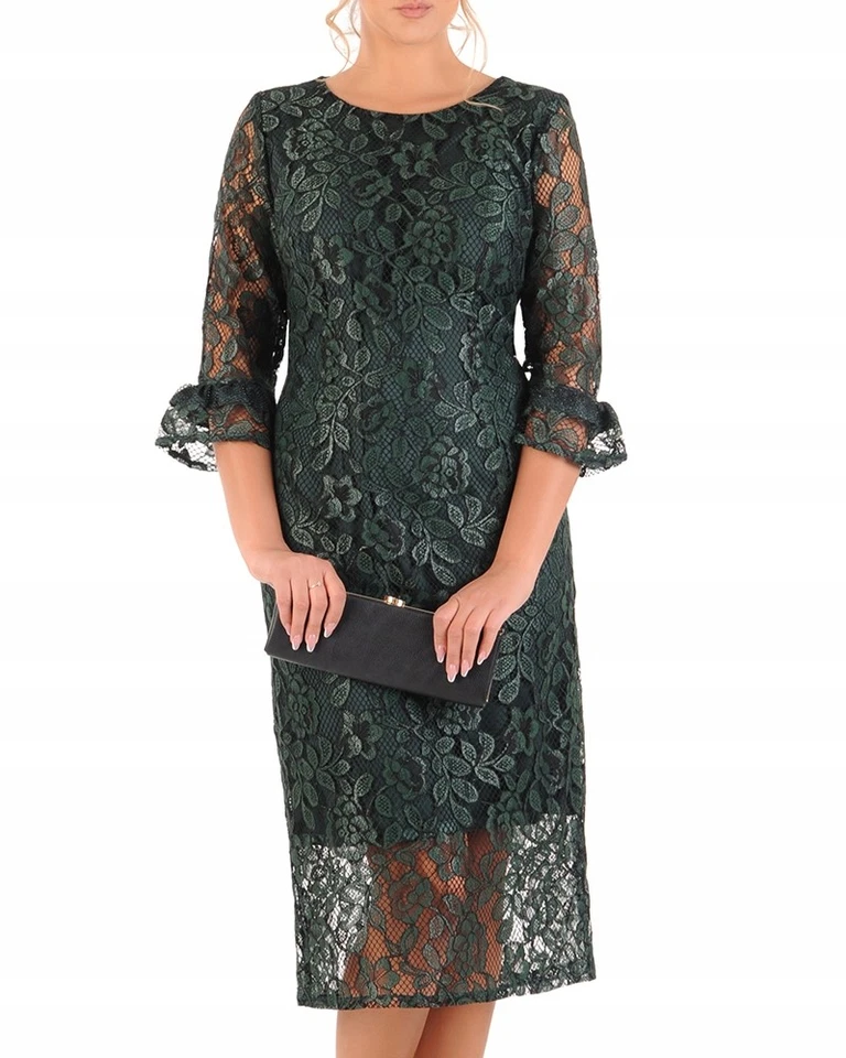 Carla Moreno Verona Spitzenkleid Midi Etuikleid Volant 3/4 Ärmel 40-52 - Bild 3 von 4