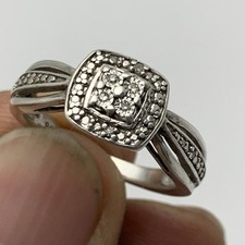 Natural Round Diamond Square Frame Promise Ring in Sterling Silver