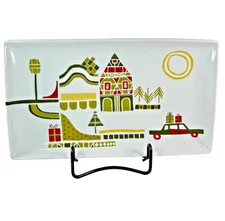 Crate & Barrel Tray Yule Town Julia Rothman 10" Ceramic Appetizers Cookies Snack