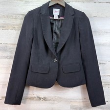 Candie's Womens Black Single Button Cropped Blazer Shawl Lapel Size Small