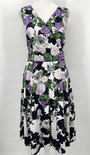 Talbots Dress Womens 4 Purple Fit Flare V-Neck Pleated Hydrangeas Office Party