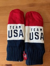 OLYMPIC Team USA Ladies'/Teenage Mittens White/Blue/Red Knitted lined New Sz M